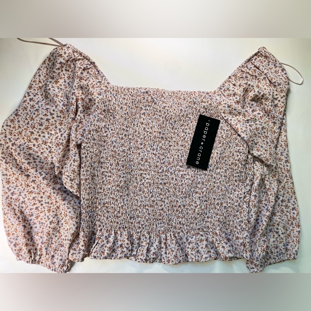 Paper Crane Floral Smocked Off the Shoulder Crop Top Large NWT